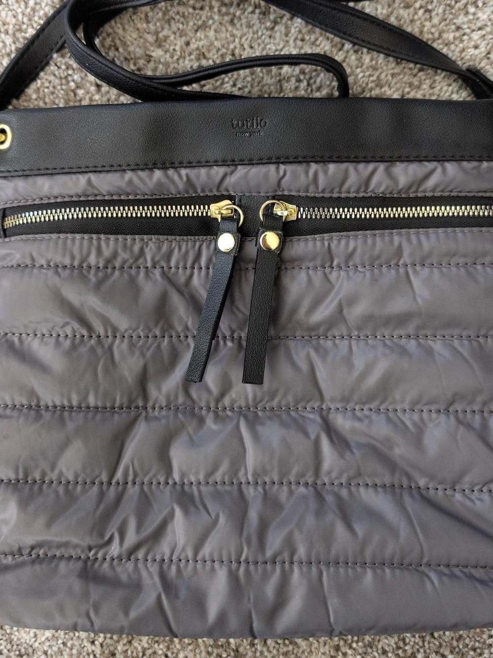 Tutilo black / gray puffer crossbody bag with gold hardware #crossbodybag #lux
